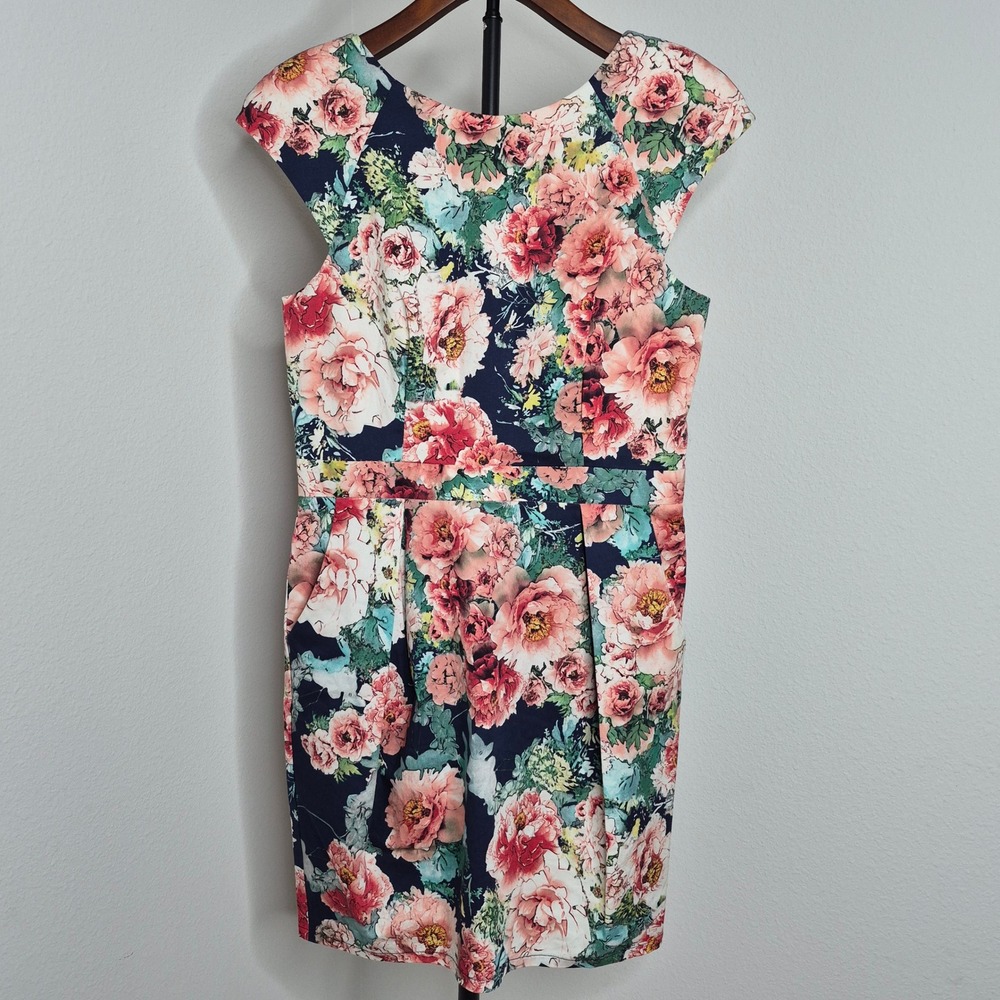 ABS by Allen Schwartz Vintage Y2K‎ Floral Bow Back Sheath Dress 10 Garden Party
